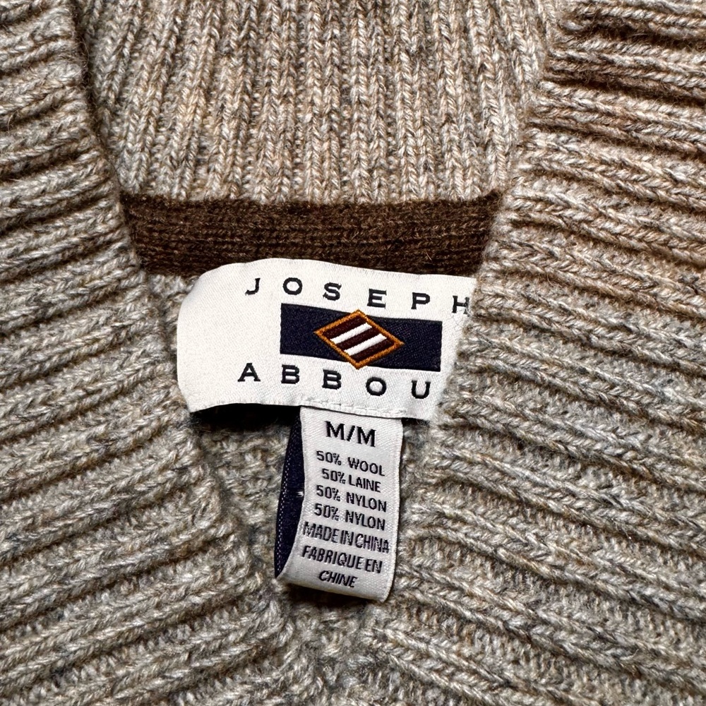 VTG Joseph Abboud Men's M Tan Grey Heather Wool Blend Fisherman Grandpa Sweater - Picture 10 of 14
